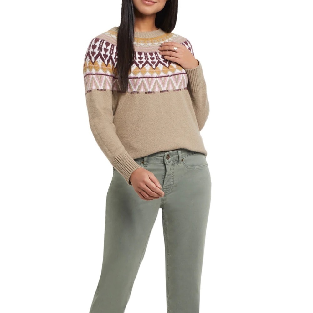 FDJ Tribal Fair Isle Crewneck Ribbed Sweater, Size S
